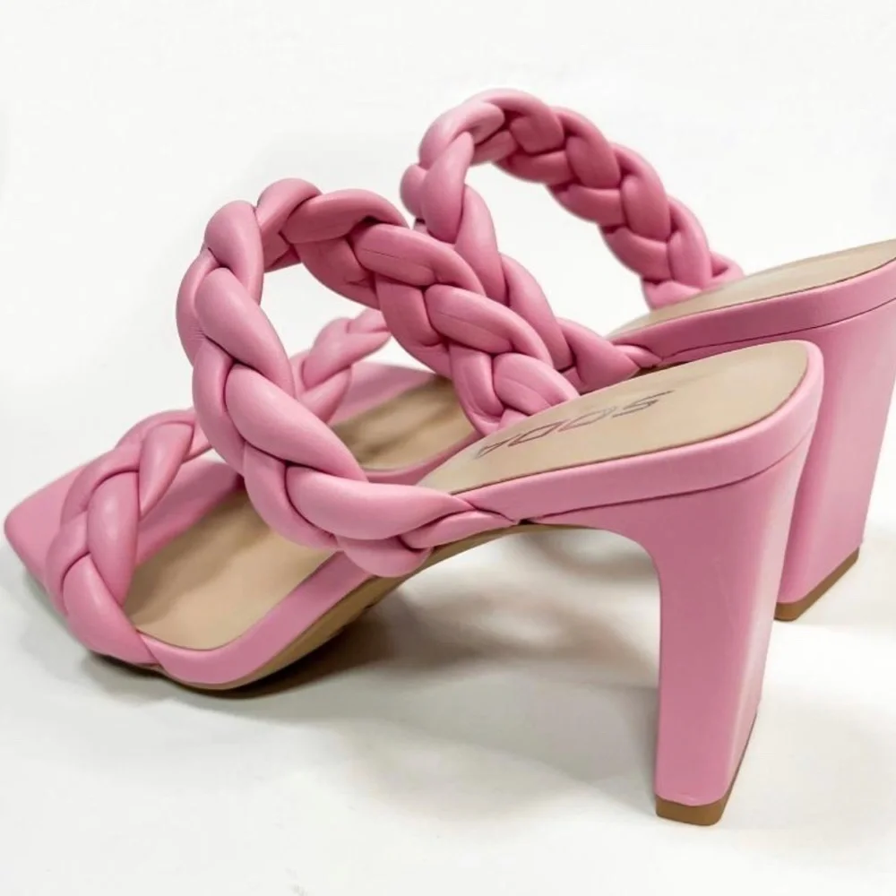 SODA lena heels pink sandals slip ons spring braided block heel size 8 N…